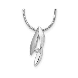 Sterling Silver Satin Necklace Pendant with Snake Chain and Diamond Accent